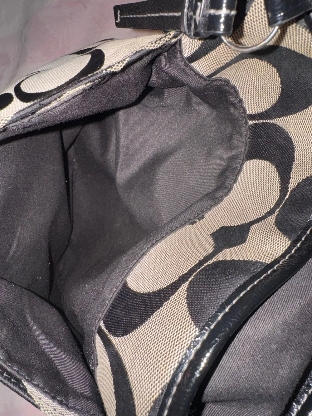 Coach Black & Khaki Signature Crossbody with Patent Trim